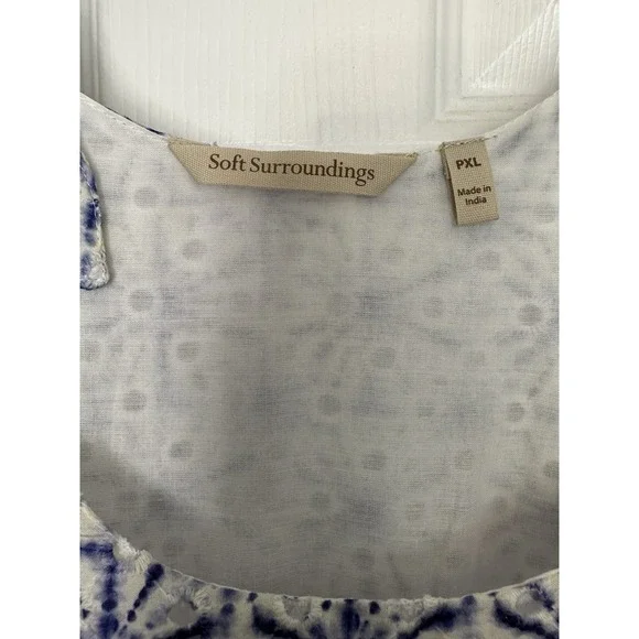 Soft Surroundings Kyoto Embroidered White Blue Eyelet Tiered Maxi Dress Sz PXL - Picture 9 of 12